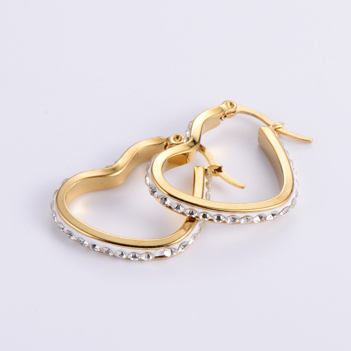 Titanium 3cm Zircon Heart Hoop Earrings, Non Tarnish Earrings, Implant Grade, Waterproof, Vintage Style Earrings, Minimal Earrings