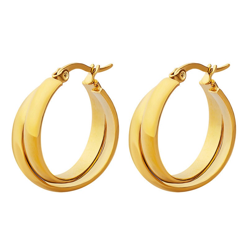 Titanium Double Hoop Earrings, Non Tarnish Earrings, Implant Grade, Waterproof, Vintage Style Earrings, Minimal Earrings