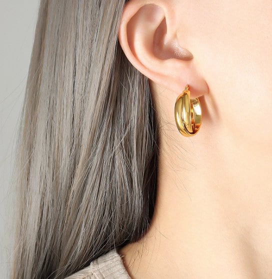 Titanium Double Hoop Earrings, Non Tarnish Earrings, Implant Grade, Waterproof, Vintage Style Earrings, Minimal Earrings