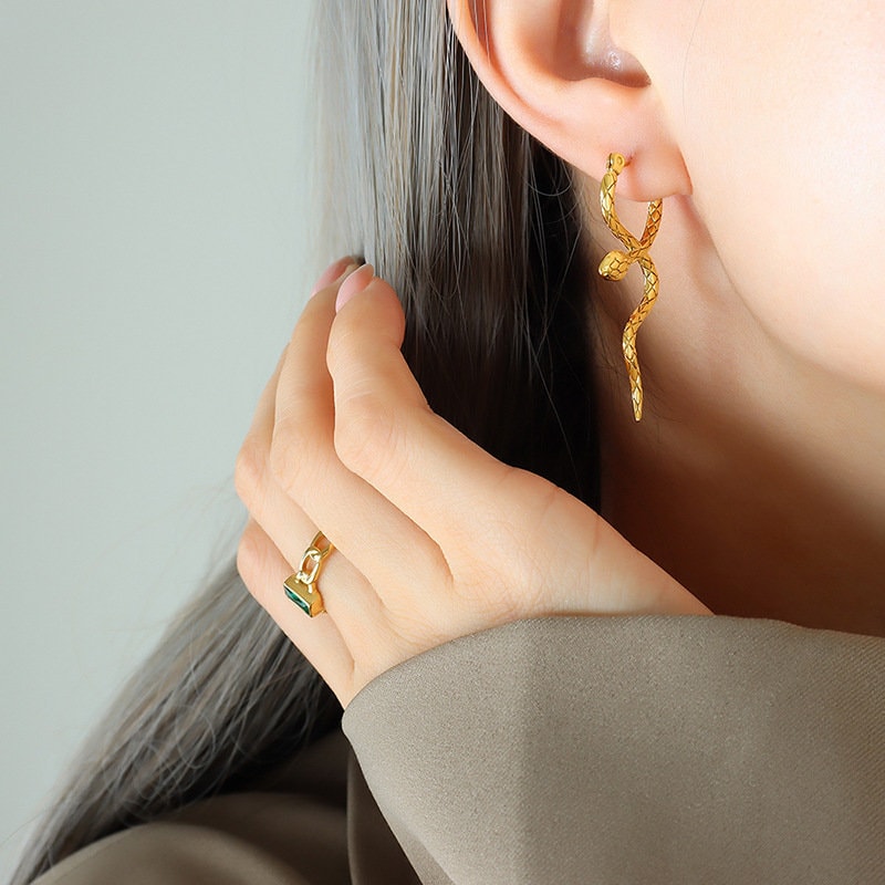 Titanium Snake Hoop Earrings, Non Tarnish Earrings, Implant Grade, Waterproof, Vintage Style Earrings, Minimal Earrings