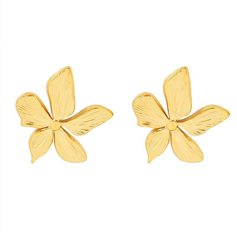 Titanium Large Flower 18K Gold Earrings, Gold Plated, Hypoallergenic, Implant Grade Titanium Waterproof, Vintage Style, Minimal