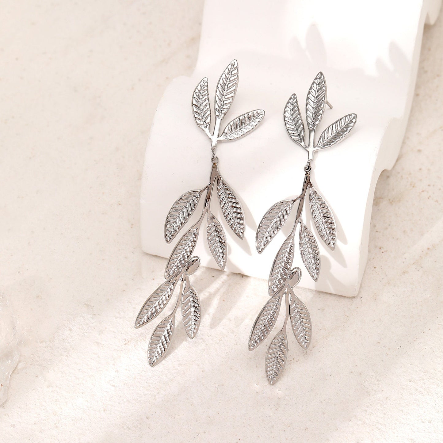 Titanium 7cm Large Leaves Dangle Earrings, Gold Plated, Hypoallergenic, Implant Grade Titanium Waterproof, Vintage Style, Minimal