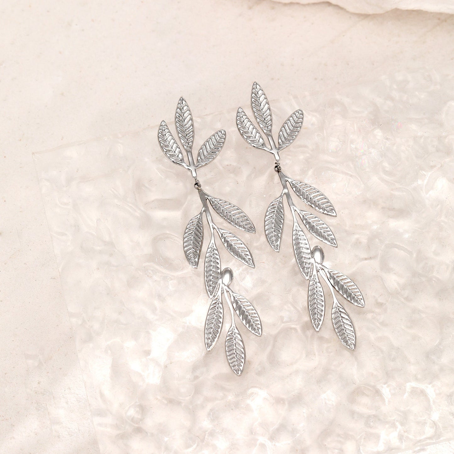 Titanium 7cm Large Leaves Dangle Earrings, Gold Plated, Hypoallergenic, Implant Grade Titanium Waterproof, Vintage Style, Minimal