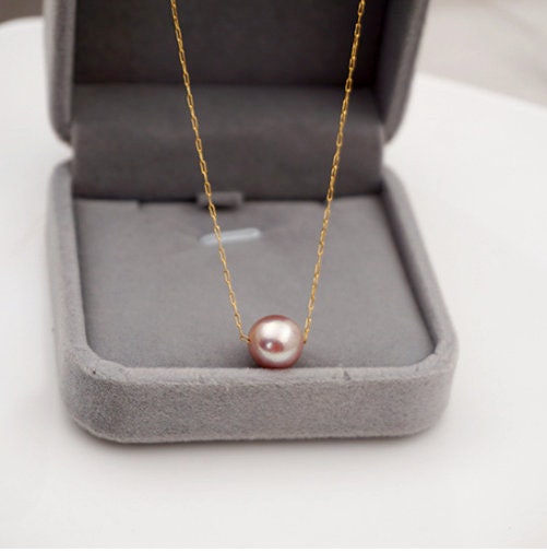 Titanium Real Purple Freshwater Pearl Dainty Necklace, Non Tarnish, Implant Grade Titanium Waterproof, Vintage Style, Minimal