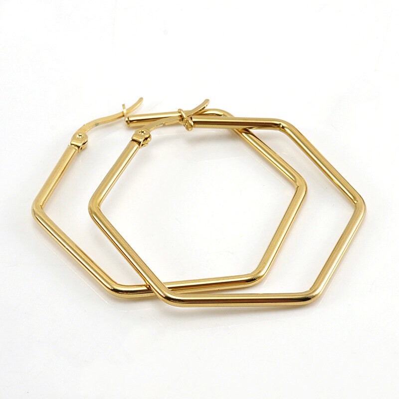 Titanium 4cm Hexagon Hoop Earrings, Non Tarnish Earrings, Implant Grade, Waterproof, Vintage Style Earrings, Minimal Earrings