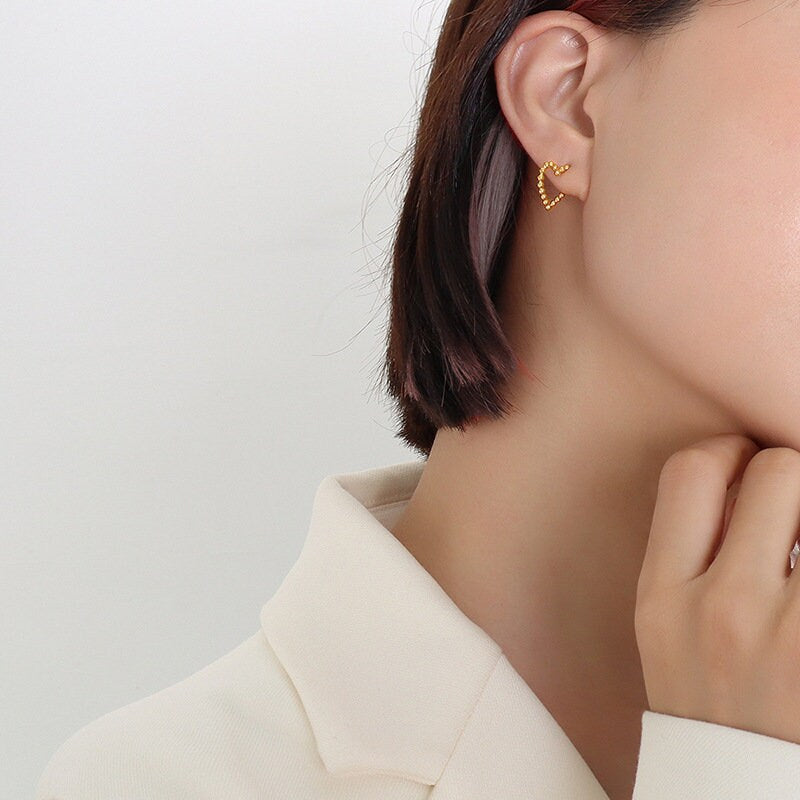 Titanium Heart 18K Gold Plated Huggies Hoop Earrings, Non Tarnish Earrings, Implant Grade Titanium Waterproof, Vintage Style, Minimal