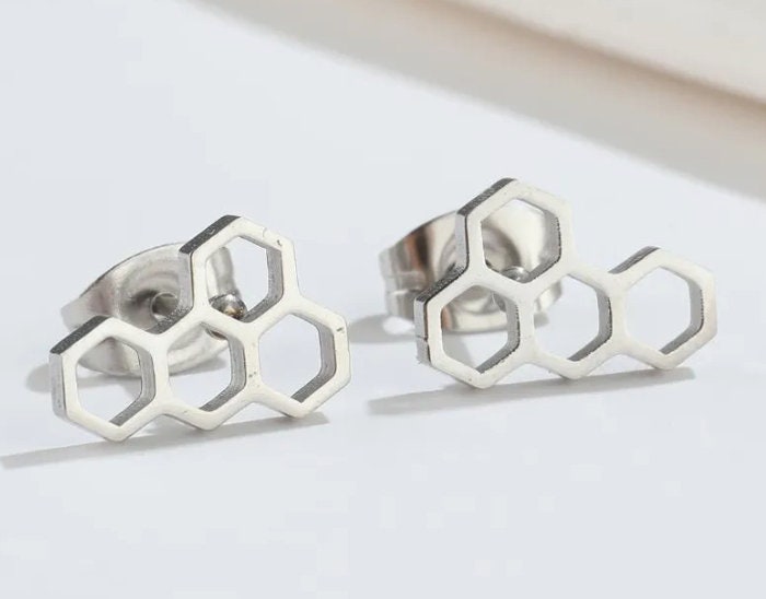 Titanium Honeycomb Stud Earrings, Non Tarnish Earrings, Implant Grade Titanium Waterproof Earrings, Vintage Style Earrings, Minimal Earrings