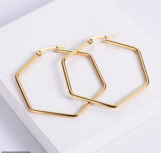 Titanium 4cm Hexagon Hoop Earrings, Non Tarnish Earrings, Implant Grade, Waterproof, Vintage Style Earrings, Minimal Earrings