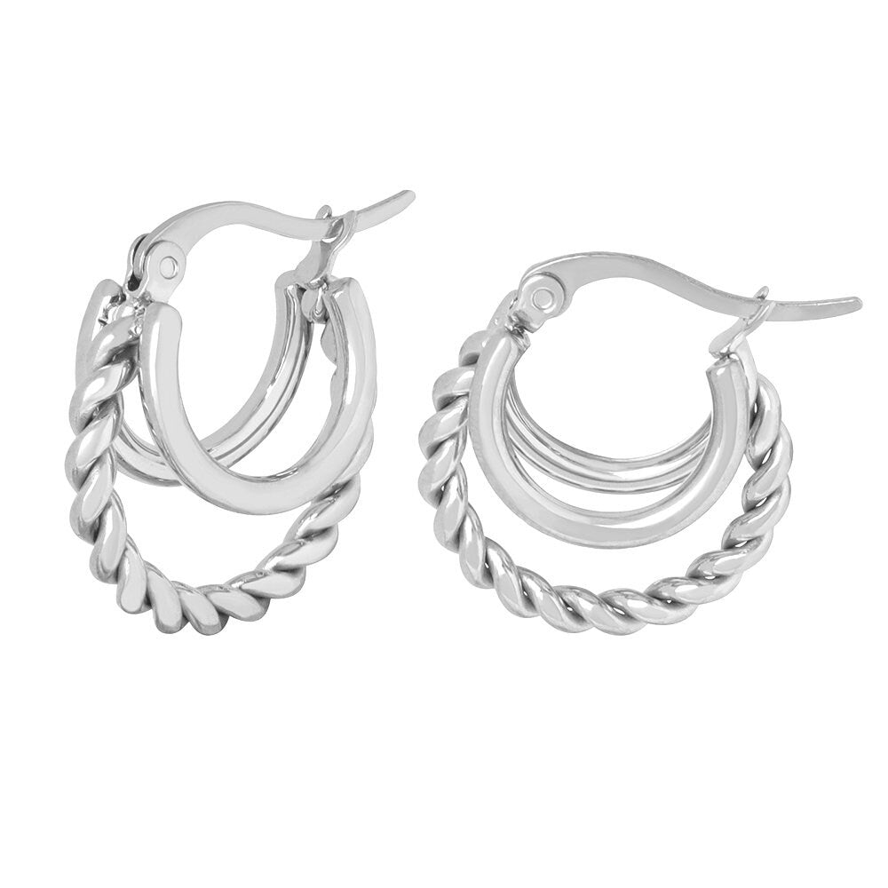 Titanium Triple Hoop 18K Gold Plated Earrings, Non Tarnish Earrings, Implant Grade Titanium Waterproof Earrings, Vintage Style, Minimal
