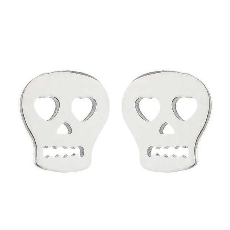 Titanium Skull Stud Earrings, Silver, Gold color Non Tarnish Earrings, Implant Grade Titanium Waterproof Earrings, Halloween, Minimal
