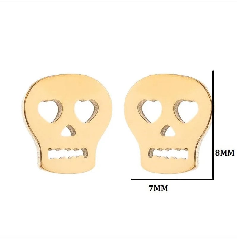Titanium Skull Stud Earrings, Silver, Gold color Non Tarnish Earrings, Implant Grade Titanium Waterproof Earrings, Halloween, Minimal