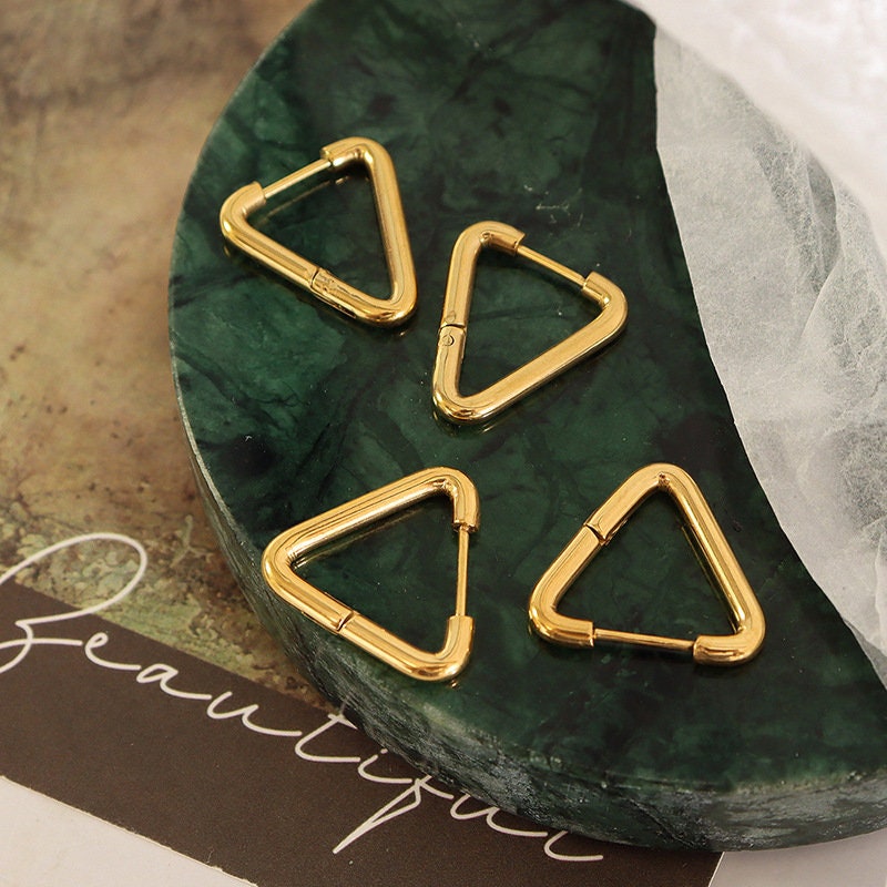 Titanium Triangle Hoop Earrings, Non Tarnish Earrings, Implant Grade, Waterproof, Vintage Style Earrings, Minimal Earrings