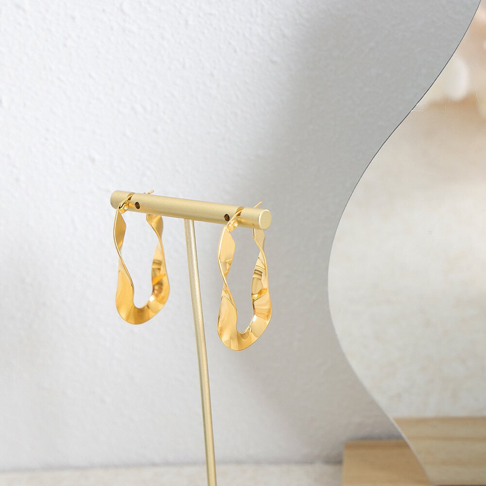 Titanium Twisted Hoop Earrings, 18K gold plated, Non Tarnish Earrings, Implant Grade, Waterproof, Vintage Style, Minimal Earrings