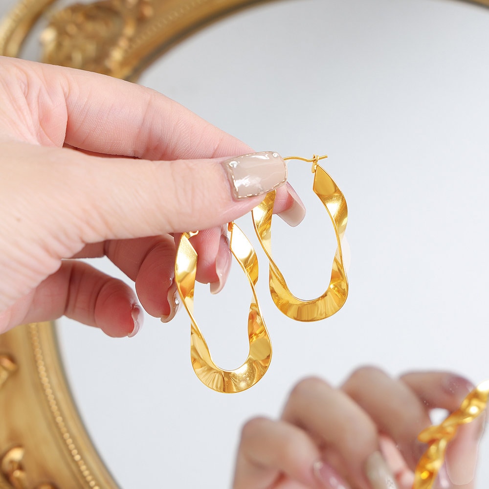 Titanium Twisted Hoop Earrings, 18K gold plated, Non Tarnish Earrings, Implant Grade, Waterproof, Vintage Style, Minimal Earrings