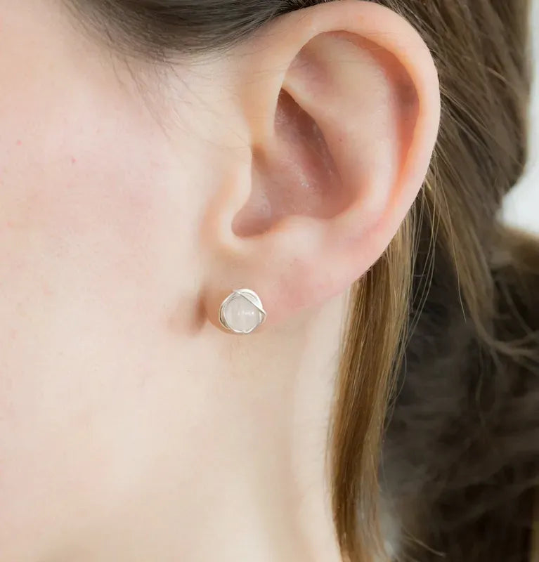 Titanium Moonstone Stud Earrings, Non Tarnish Earrings, Implant Grade Titanium Waterproof Earrings, Vintage Style Earrings, Minimal Earrings