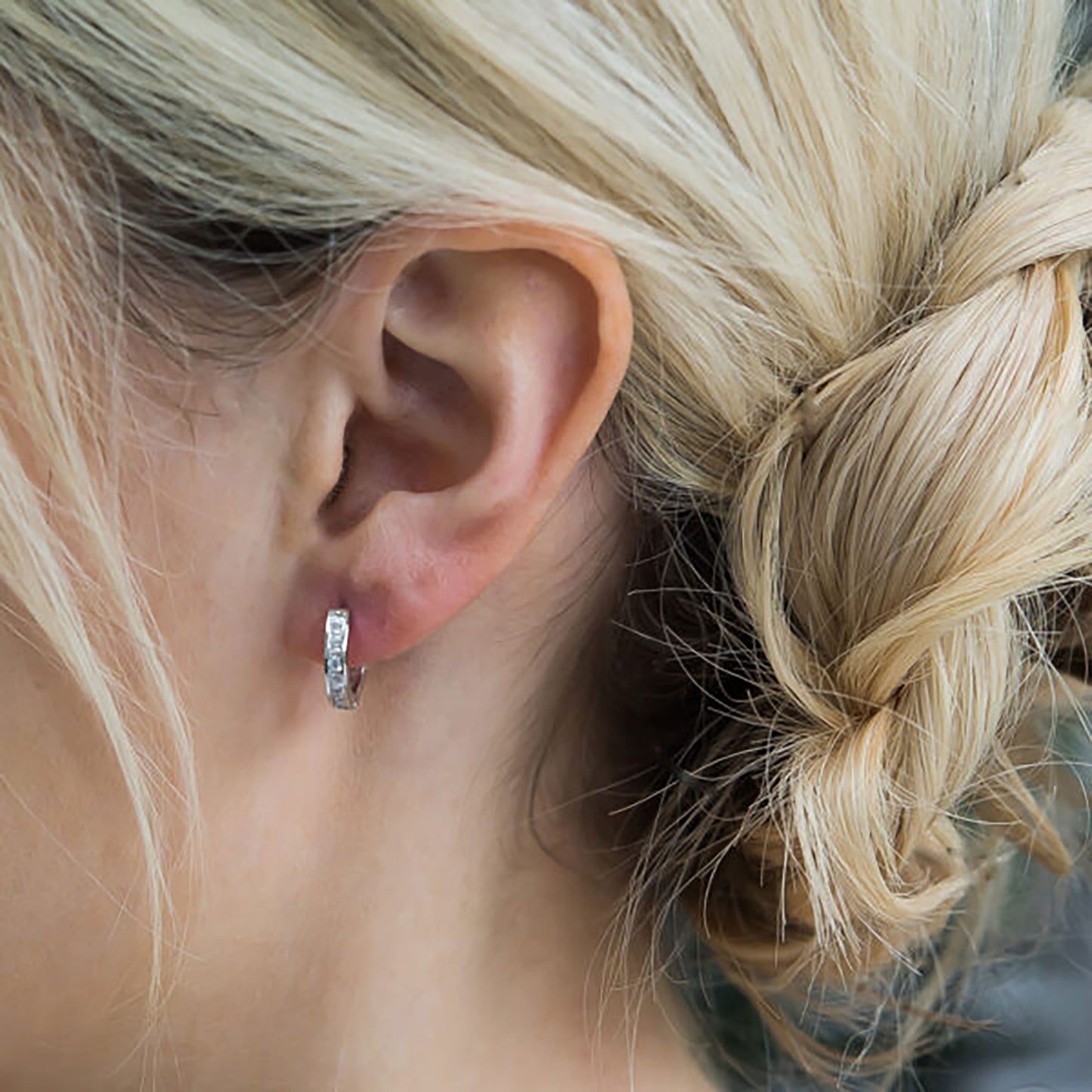 Titanium Rhinestone Huggie Hoop  Earrings