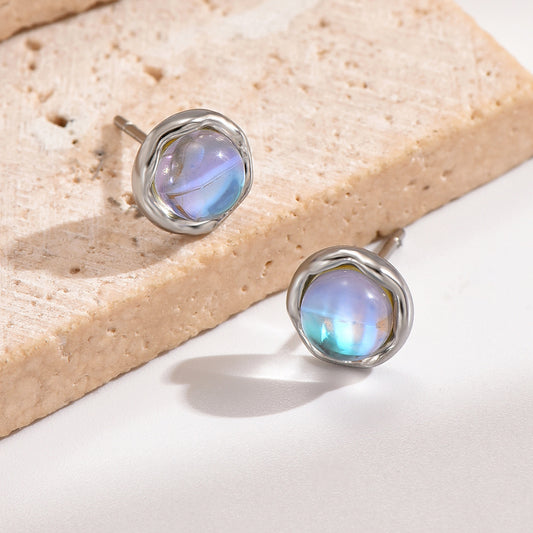 Titanium Moonstone Stud Earrings, Non Tarnish Earrings, Implant Grade Titanium Waterproof Earrings, Vintage Style Earrings, Minimal Earrings