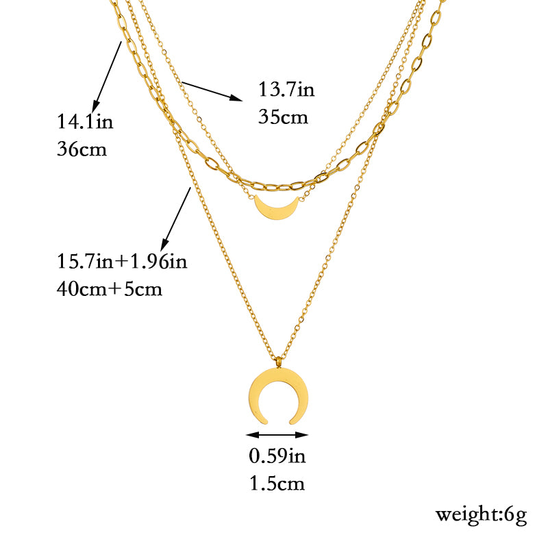 Titanium Moon 3 Layers necklace set, 18K gold plated layered Necklaces for women