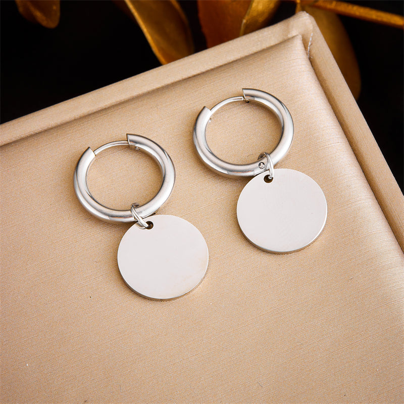 Titanium Round Charm Hoop Earrings, Non Tarnish Earrings, Implant Grade, Waterproof