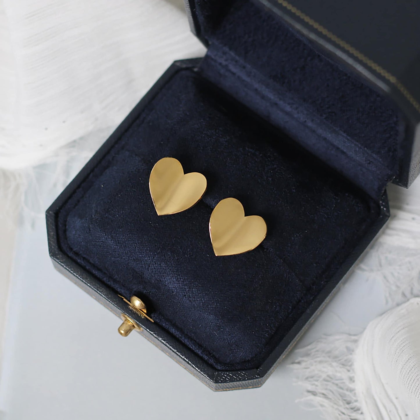 Titanium Curved Heart Stud Earrings, Non Tarnish Earrings, Implant Grade Titanium Waterproof Earrings, Vintage Style Earrings, Minimal