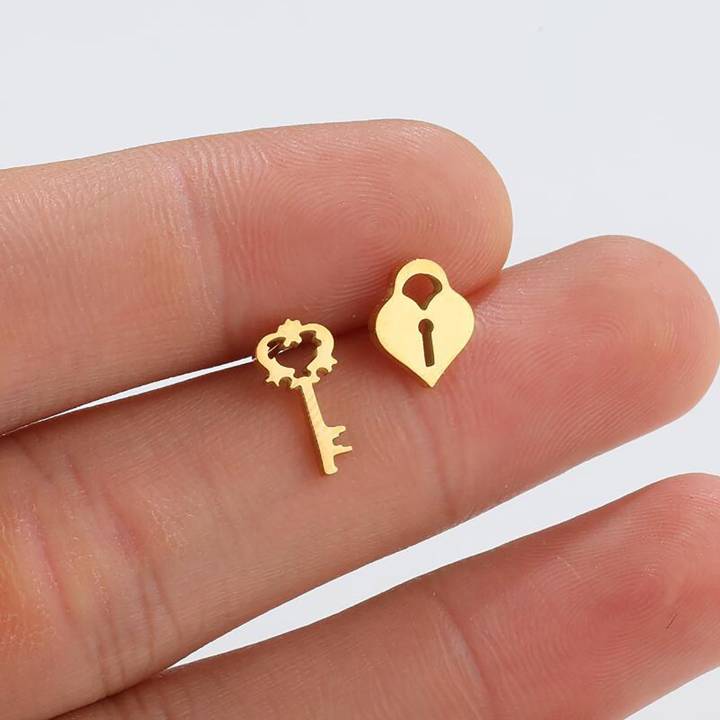 Titanium Key Lock Stud Earrings, Non Tarnish Earrings, Implant Grade Titanium Waterproof Earrings, Vintage Style Earrings, Minimal Earrings