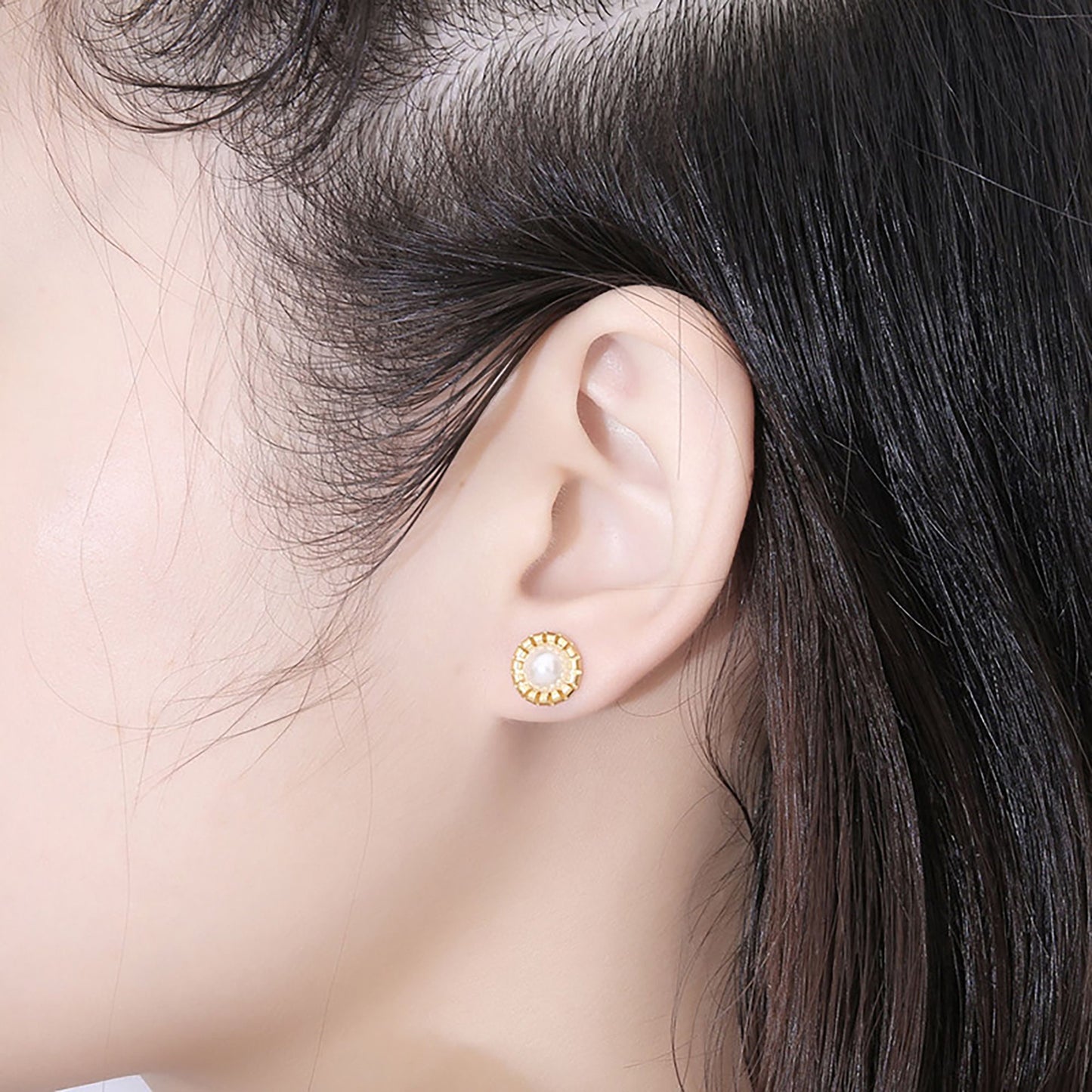 Titanium Pearl Sunflower Stud Earrings, Non Tarnish Earrings, Implant Grade Titanium Waterproof Earrings, Vintage Style Earrings, Minimal