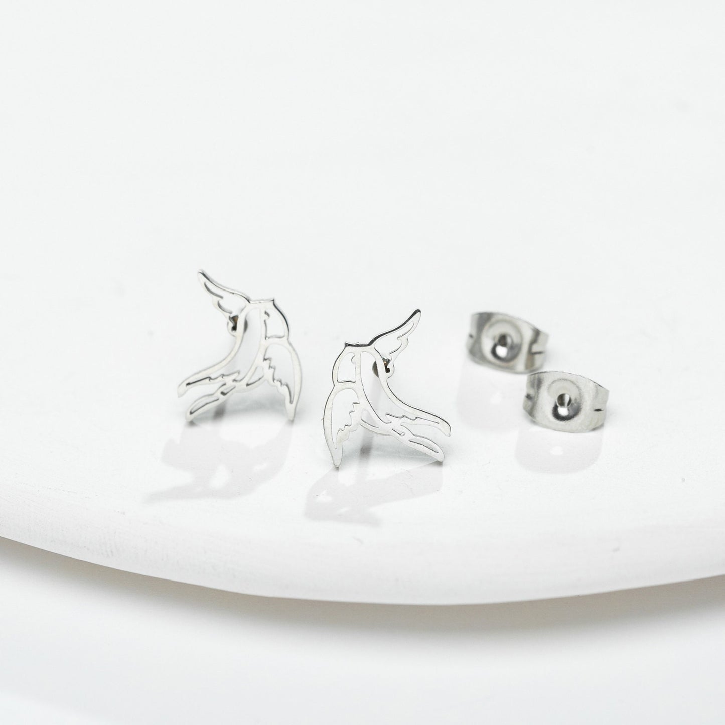 Titanium Bird Stud Earrings, Non Tarnish Earrings, Implant Grade Titanium Waterproof Earrings, Vintage Style Earrings, Minimal Earrings
