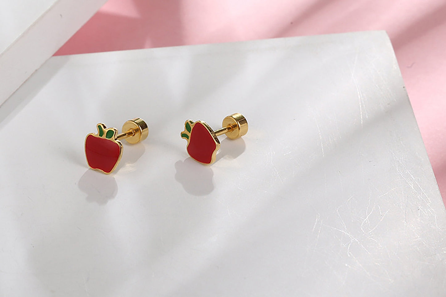 Titanium Apple Stud Earrings, Non Tarnish Earrings, Implant Grade Titanium Waterproof Earrings, Vintage Style Earrings, Minimal Fruit