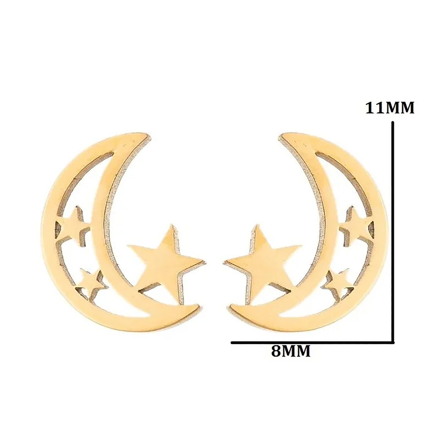 Titanium Moon Stars Stud Earrings, Non Tarnish Earrings, Implant Grade Titanium Waterproof Earrings, Vintage Style Earrings, Minimal