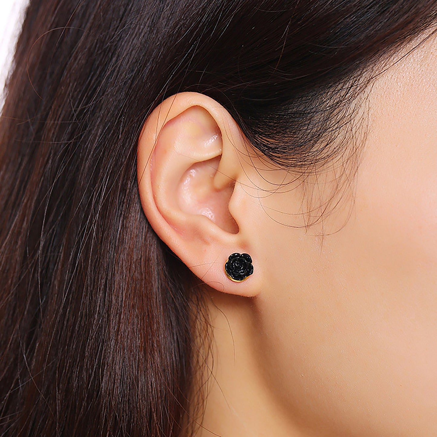 Titanium Rose Stud Earrings, Black White Flower, Screw Back Non Tarnish Earrings, Implant Grade Titanium Waterproof Earrings, Minimalist