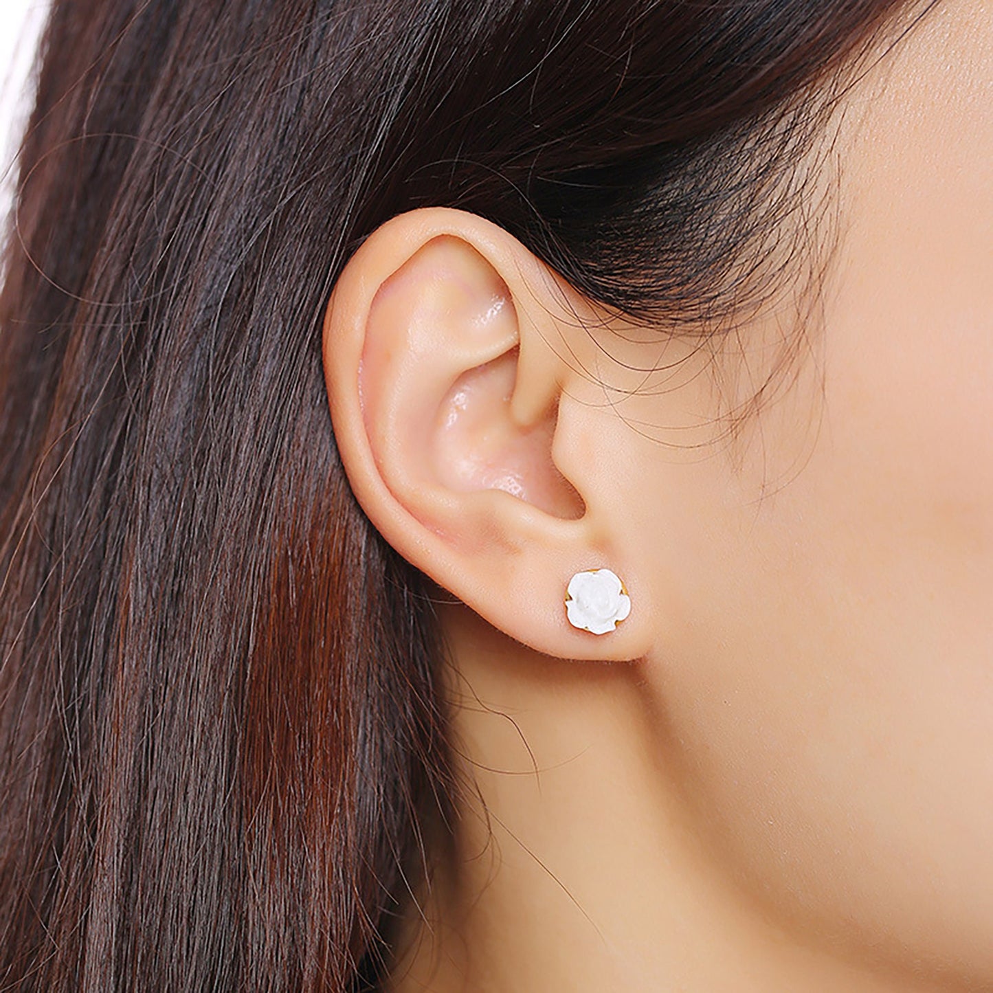 Titanium Rose Stud Earrings, Black White Flower, Screw Back Non Tarnish Earrings, Implant Grade Titanium Waterproof Earrings, Minimalist