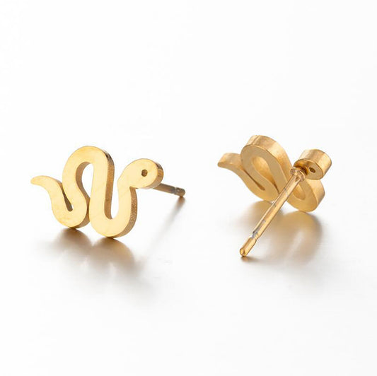 Titanium Snake Stud Earrings, Non Tarnish, Butterfly push back, Hypoallergenic, Implant Grade Waterproof Earrings, Minimalist, Fruit