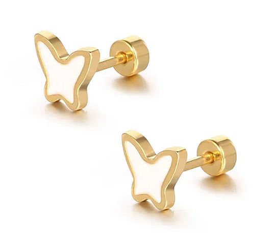 Titanium White Butterfly Stud Earrings, Non Tarnish Earrings, Implant Grade Titanium Waterproof Earrings, Vintage Style Earrings, Minimalist