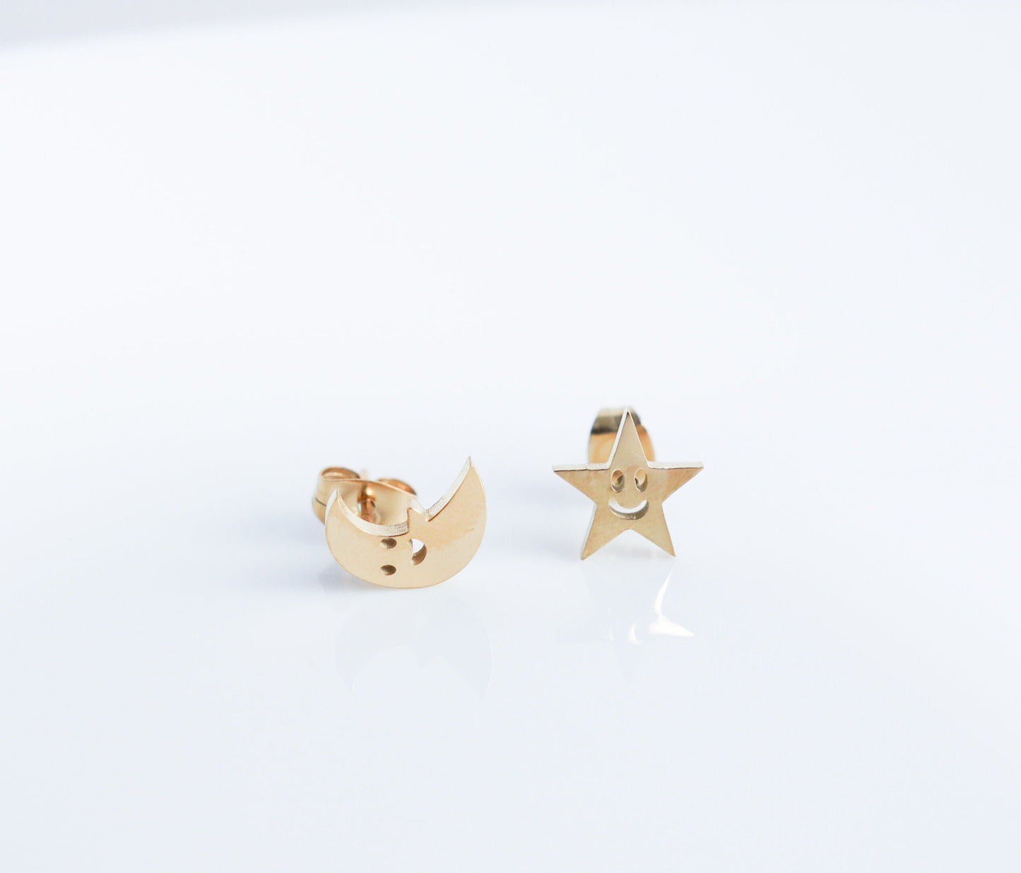 Titanium Moon Star Smiley Face Stud Earrings, Non Tarnish Earrings, Implant Grade Titanium Waterproof Earrings, Earrings, Minimal Earrings