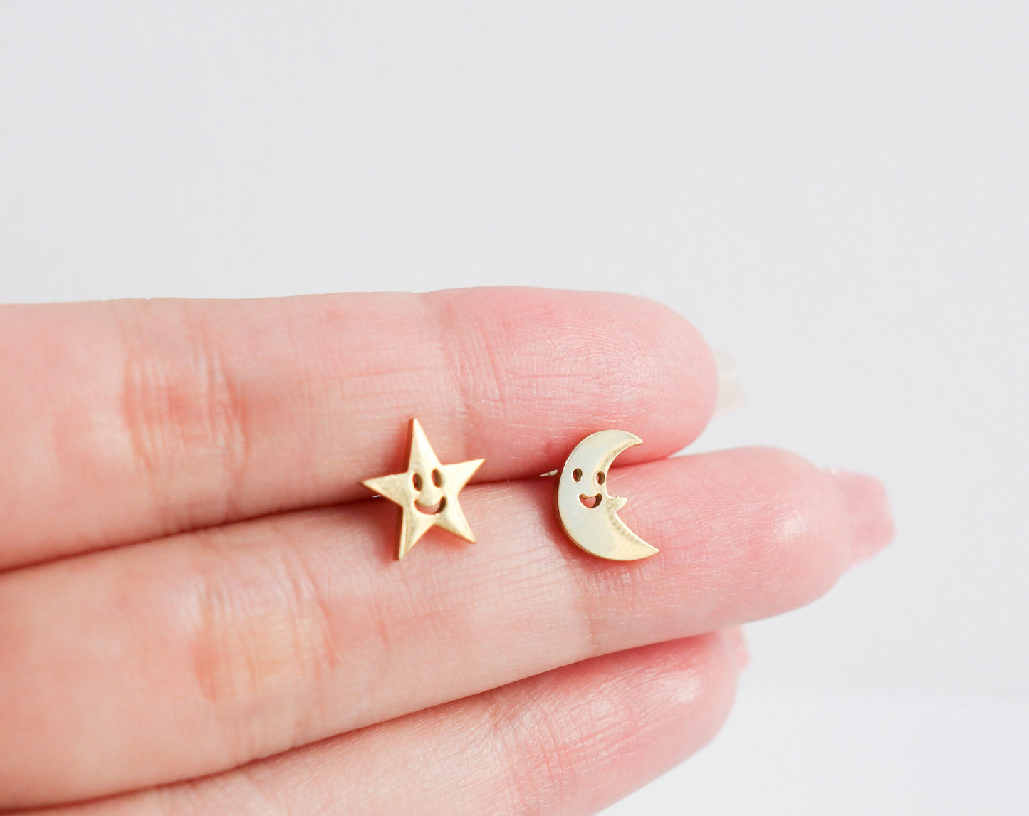 Titanium Moon Star Smiley Face Stud Earrings, Non Tarnish Earrings, Implant Grade Titanium Waterproof Earrings, Earrings, Minimal Earrings