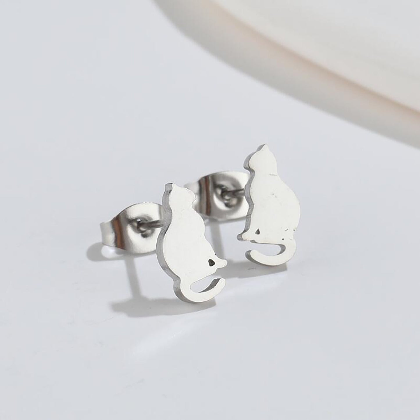 Titanium Cat Earrings, Non Tarnish Earrings, Implant Grade Titanium Waterproof Earrings, Vintage Style Earrings, Minimal Earrings