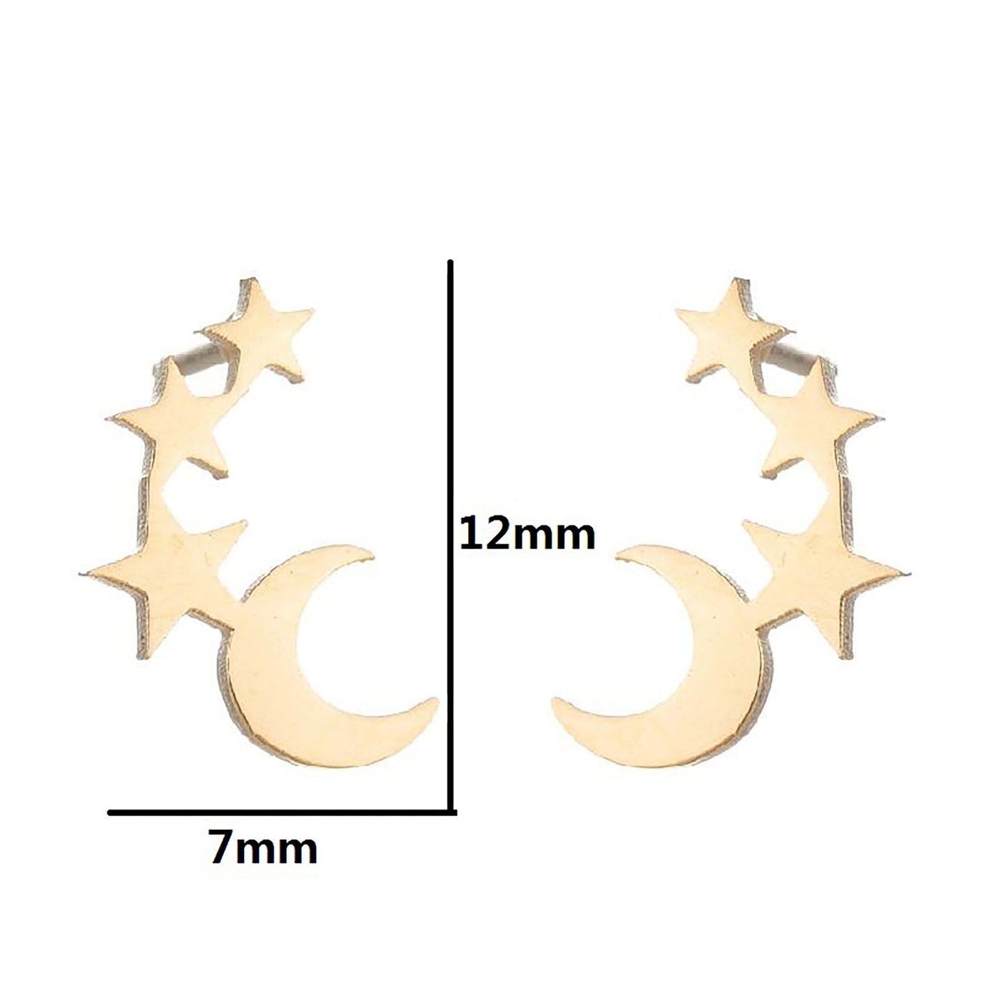 Titanium Crescent Moon Stars Stud Earrings Set, Non Tarnish, Implant Grade Titanium Waterproof Earrings, Earrings, Minimal Earrings