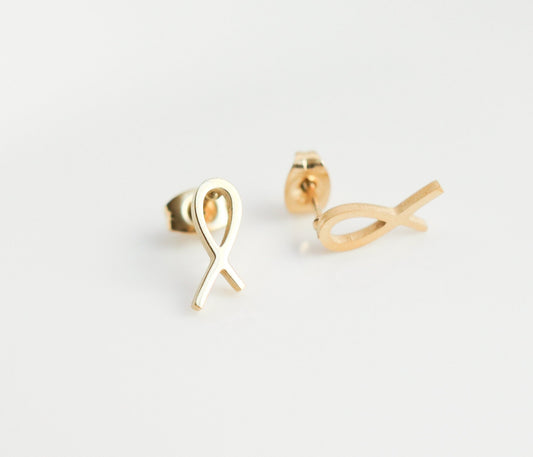 Titanium Cancer Awareness Stud Earrings, Non Tarnish Earrings, Implant Grade Titanium Waterproof Earrings, Vintage Style Earrings, Minimal