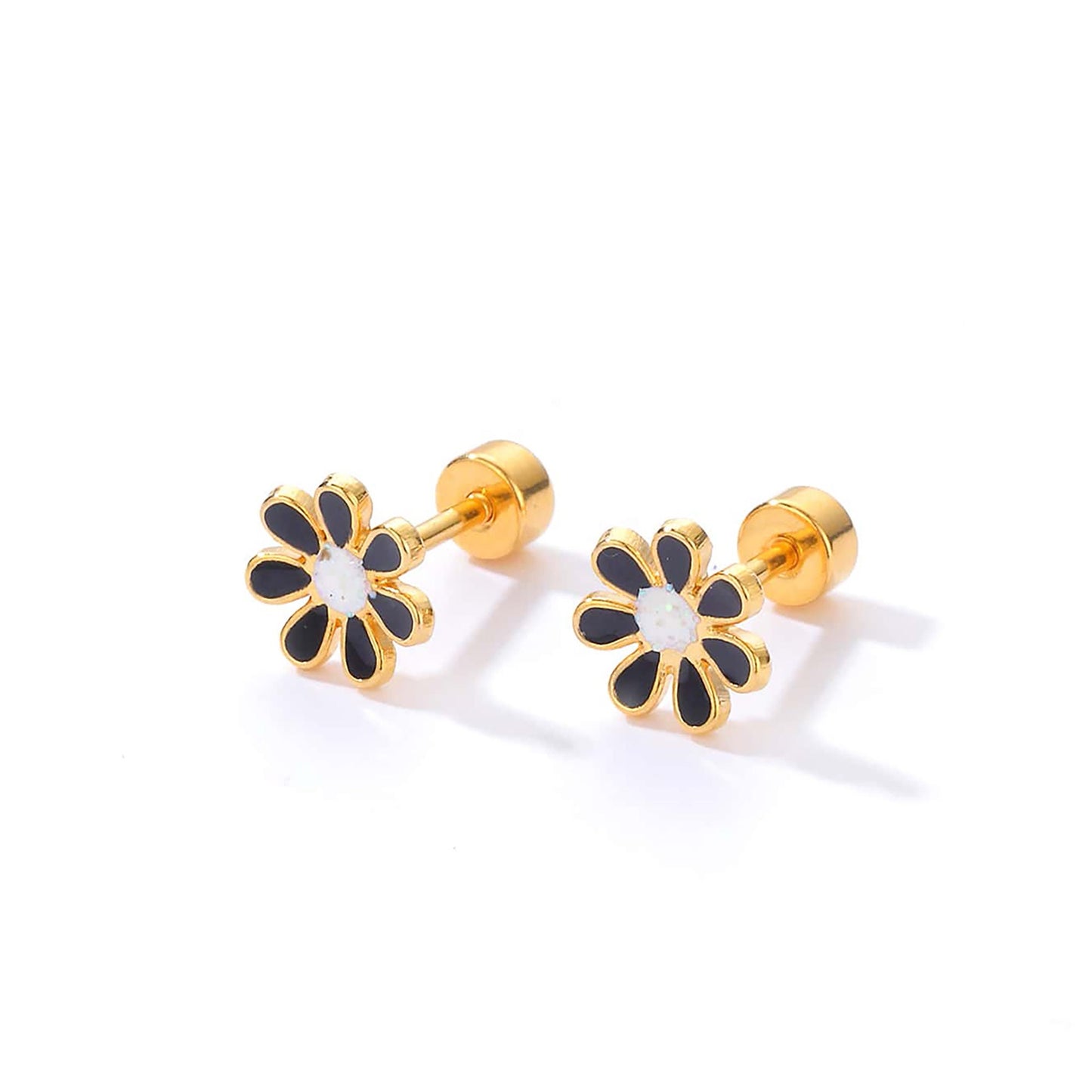Titanium Black Flower Stud Earrings, Non Tarnish Earrings, Implant Grade Titanium Waterproof Earrings, Minimal Earrings