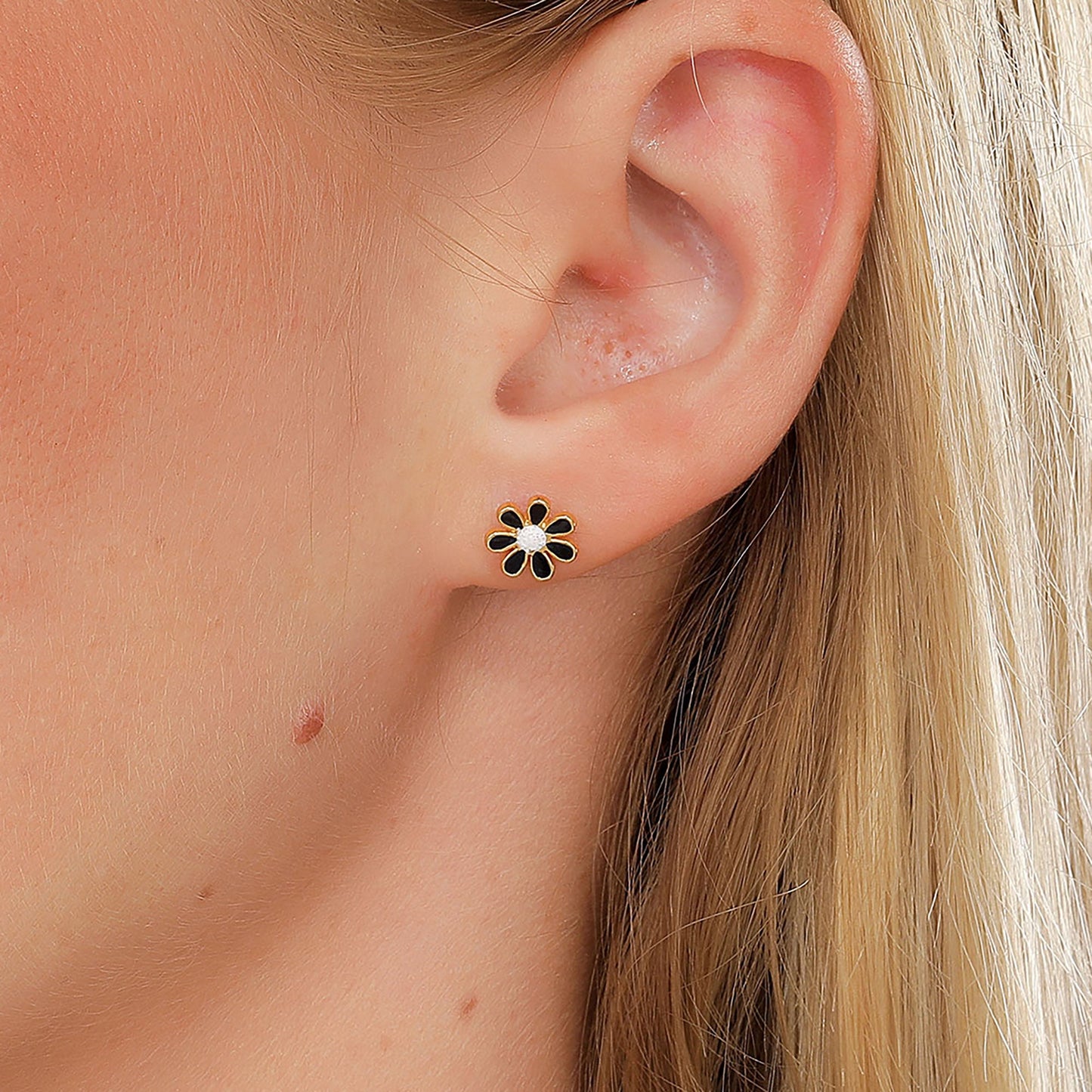 Titanium Black Flower Stud Earrings, Non Tarnish Earrings, Implant Grade Titanium Waterproof Earrings, Minimal Earrings