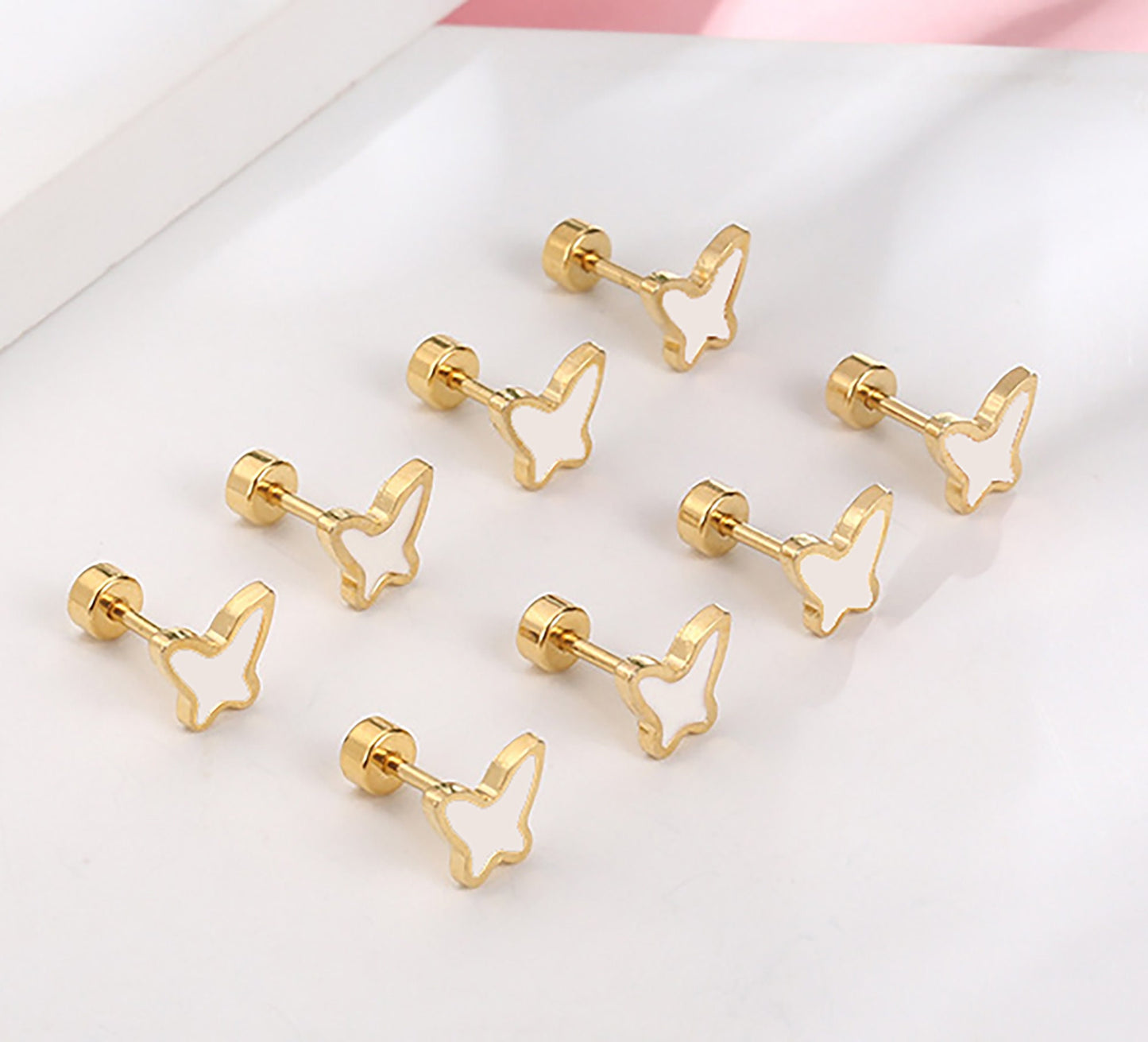 Titanium White Butterfly Stud Earrings, Non Tarnish Earrings, Implant Grade Titanium Waterproof Earrings, Vintage Style Earrings, Minimalist