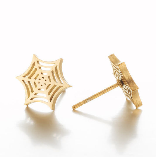 Titanium Spider Web Stud Earrings, Non Tarnish Earrings, Implant Grade Titanium Waterproof Earrings, Vintage Style Earrings
