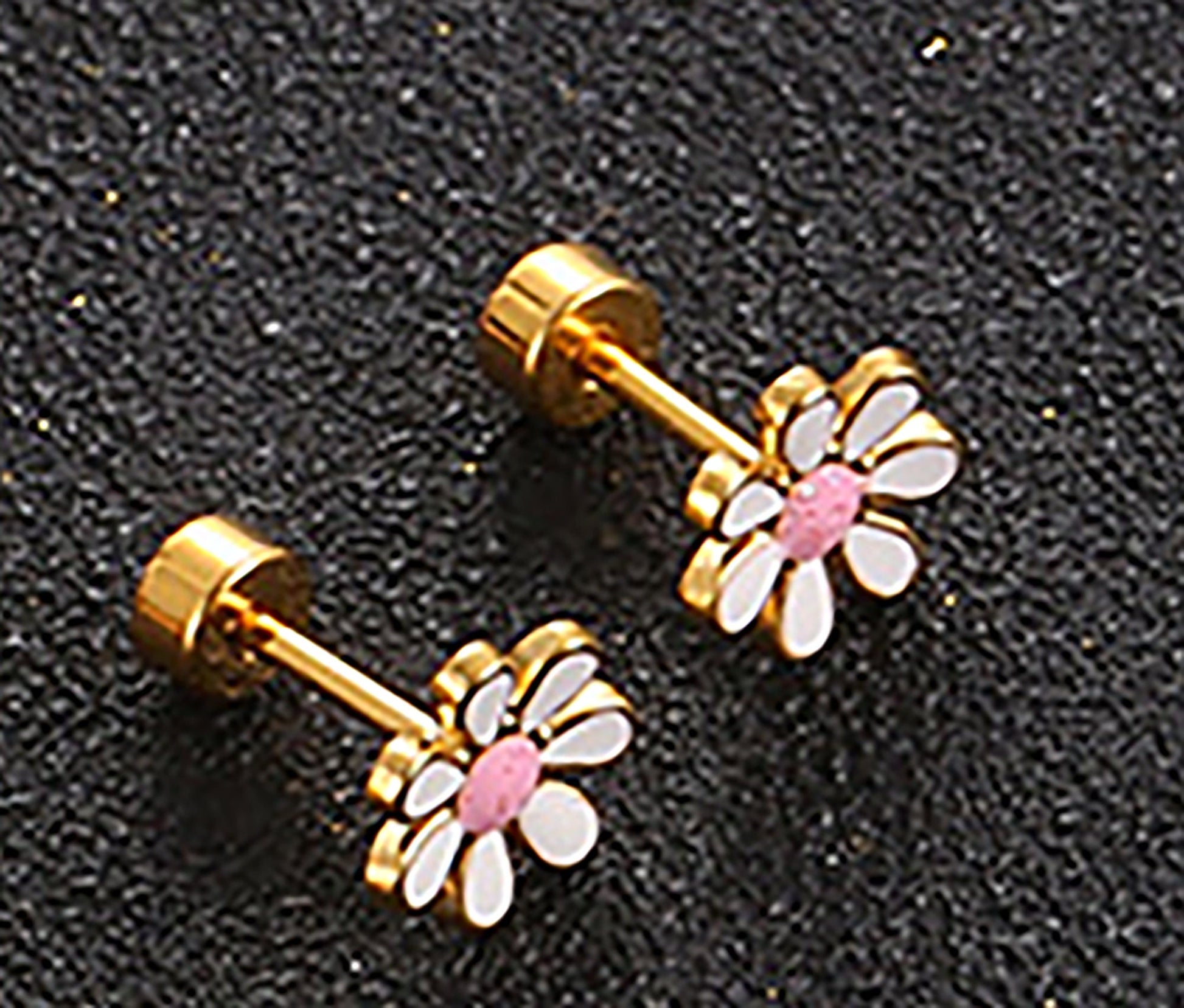 Titanium Pink Daisy Flower Screw Flat Back Stud Earrings, Non