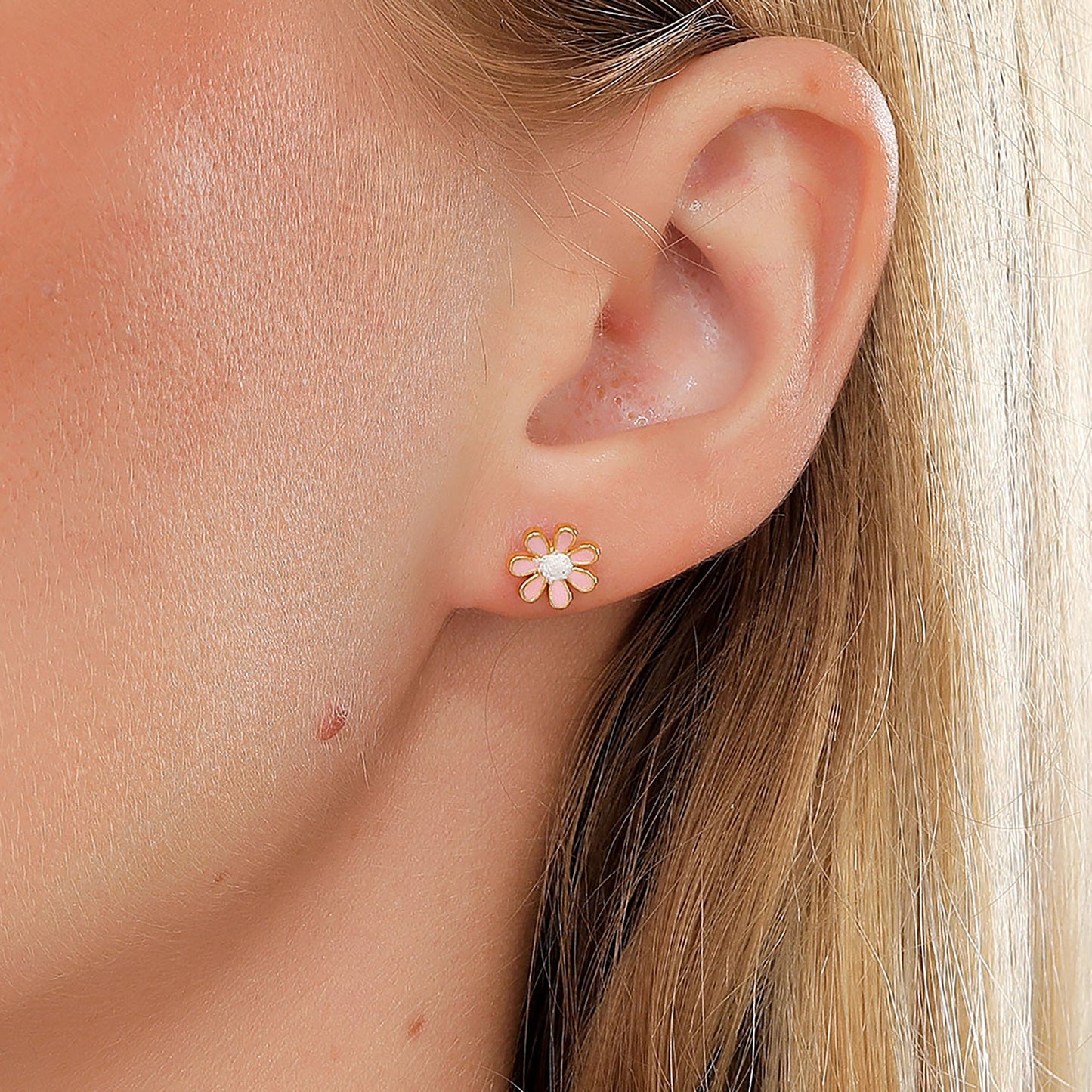 Titanium Pink Daisy Flower Screw Flat Back Stud Earrings, Non Tarnish Earrings, Implant Grade Titanium Waterproof Earrings, Minimal Earrings