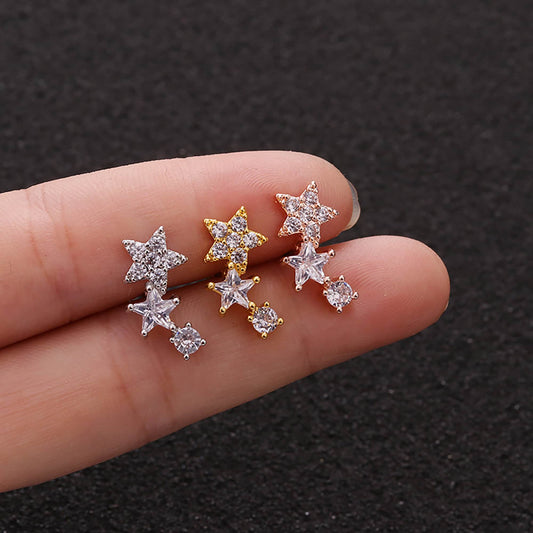 Titanium Star Cartilage Ear Studs Screw Back Stud Earrings, Non Tarnish, Implant Grade Titanium, Waterproof, Vintage Style, Minimalist