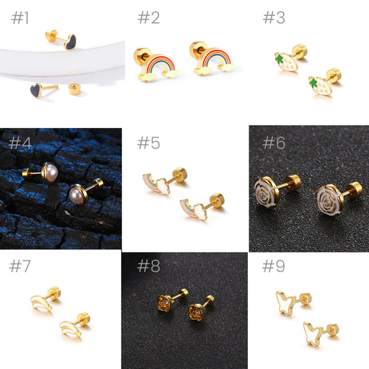 Titanium Screw Back Stud Earrings, Non Tarnish Earrings, Implant Grade Titanium Waterproof Earrings, Vintage Style Earrings, Minimal