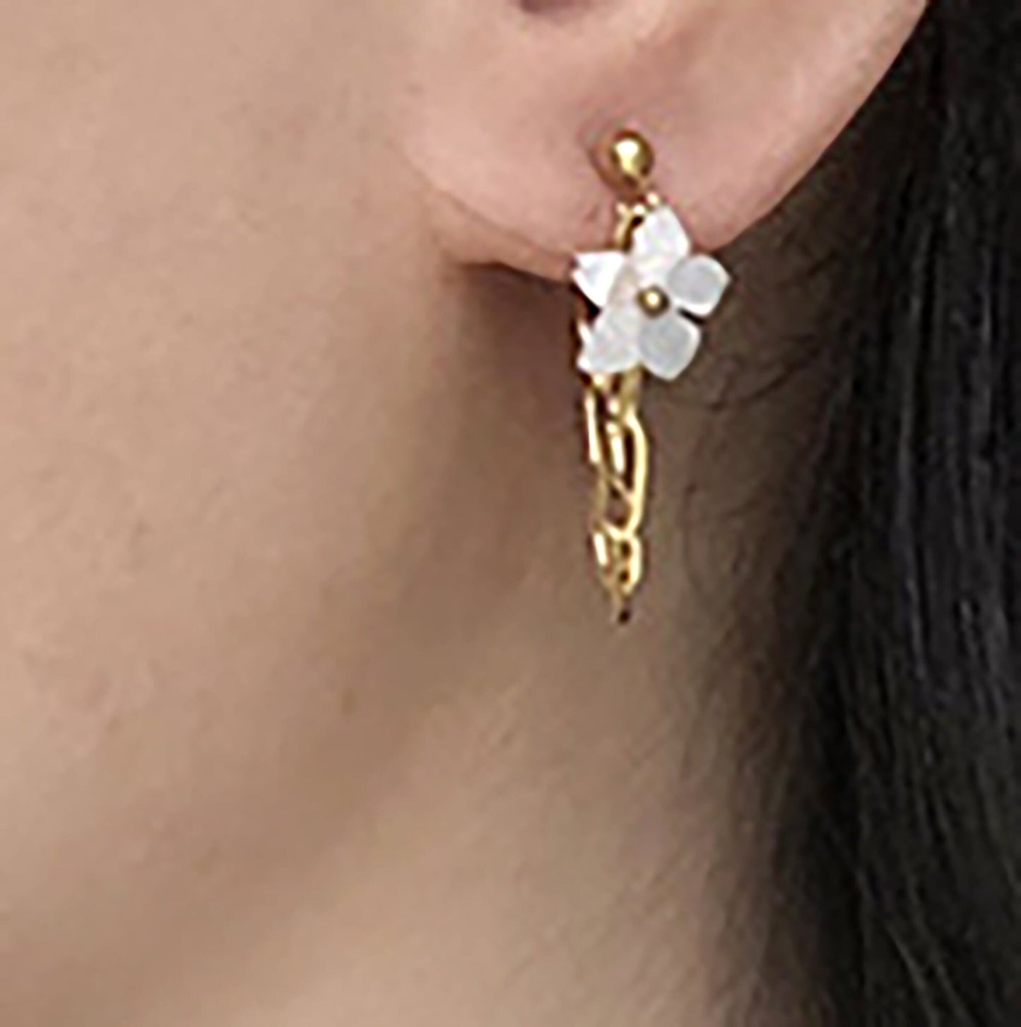 Titanium Flower Back-hanging Chain Stud Earrings, Non Tarnish, Implant Grade Titanium Waterproof Earrings, Vintage Style Earrings, Minimal