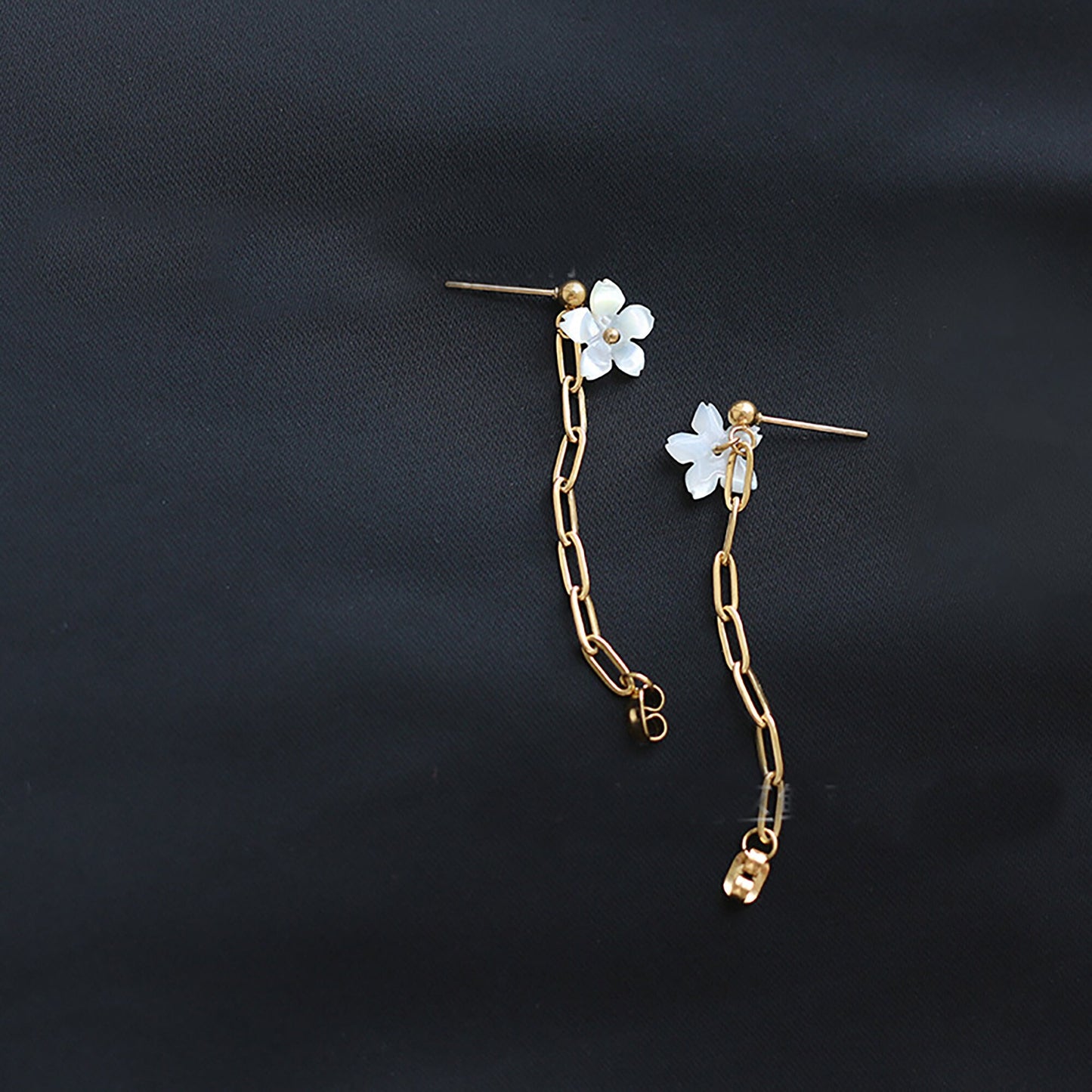 Titanium Flower Back-hanging Chain Stud Earrings, Non Tarnish, Implant Grade Titanium Waterproof Earrings, Vintage Style Earrings, Minimal