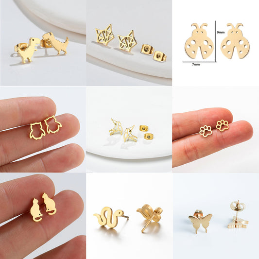 Titanium Animal Stud Earrings, Non Tarnish Earrings, Implant Grade Titanium Waterproof Earrings, Vintage Style Earrings, Minimal Earrings