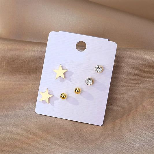 Titanium Star Set Rhinestones Stud Earrings, Non Tarnish Earrings, Implant Grade Titanium Waterproof Earrings, Minimal Earrings